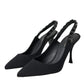 Dolce & Gabbana Black Crystal Charmeuse Slingbacks Shoes