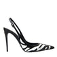 Dolce & Gabbana Black White Zebra Leather Slingback Shoes