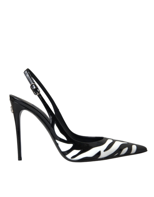 Dolce & Gabbana Black White Zebra Leather Slingback Shoes