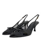 Dolce & Gabbana Black Leather Mesh High Heels Slingback Shoes