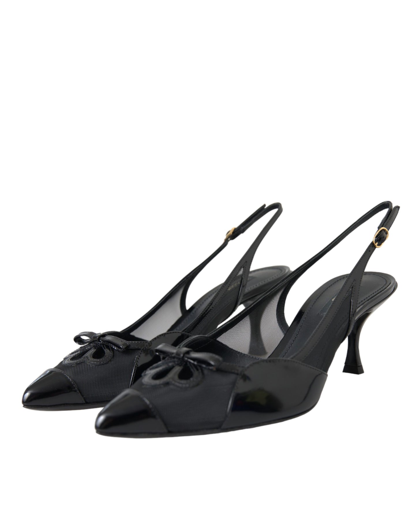 Dolce & Gabbana Black Leather Mesh High Heels Slingback Shoes