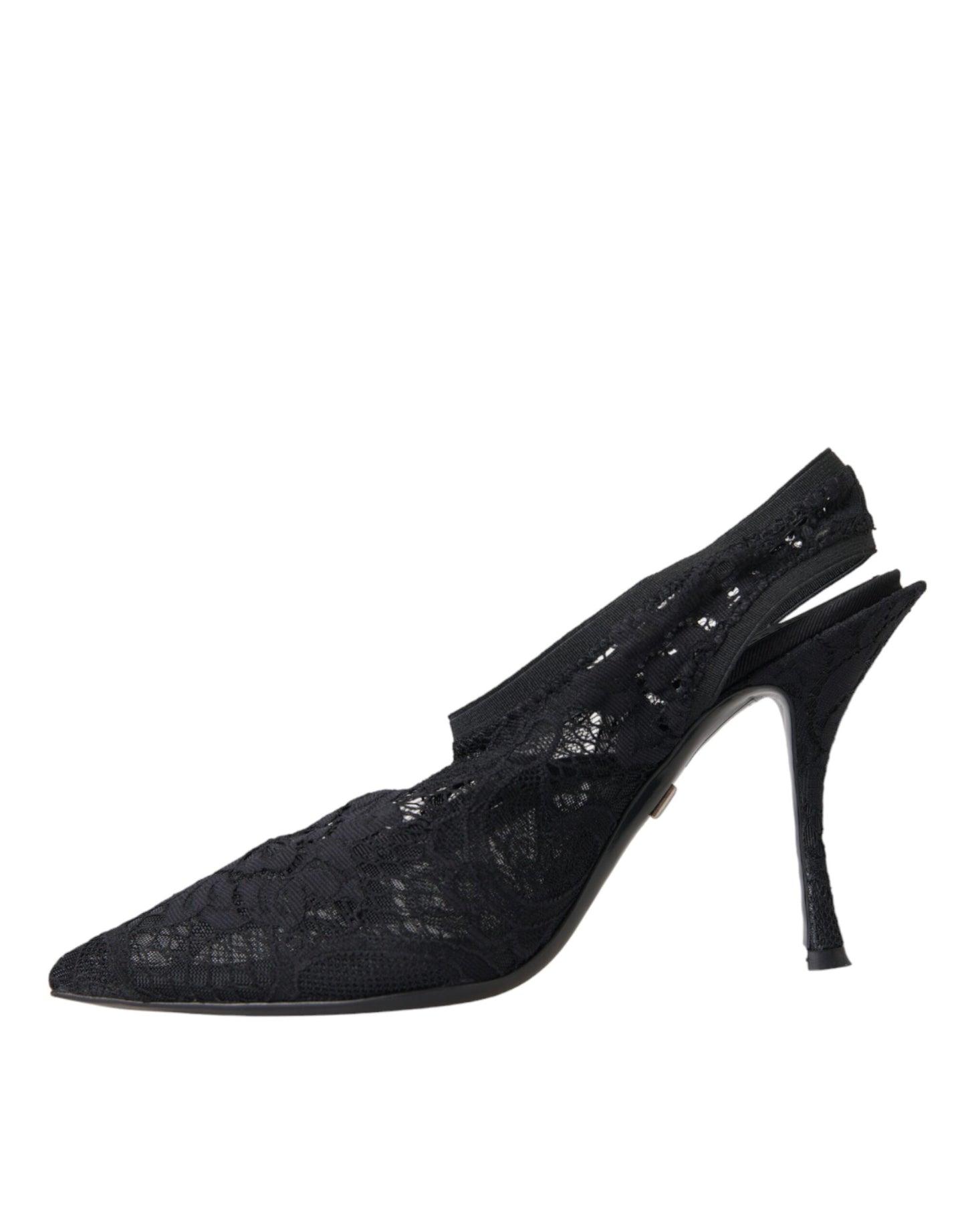 Dolce & Gabbana Black Lace Stretch Heels Slingbacks Shoes