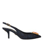 Dolce & Gabbana Blue Jacquard Crystal Slingback Heel Shoes