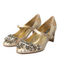 Dolce & Gabbana Gold Jacquard Crystal Mary Janes Pumps Shoes