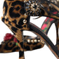 Dolce & Gabbana Brown Leopard Floral Crystal Mary Janes Pumps Shoes