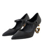 Dolce & Gabbana Black Leather Logo Heels Mary Janes Pumps Shoes