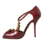 Dolce & Gabbana Dark Red Leather Gold Devotion Heart Sandals Shoes