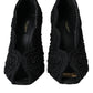 Dolce & Gabbana Black Cordonetto Ricamo Pump Open Toe Shoes