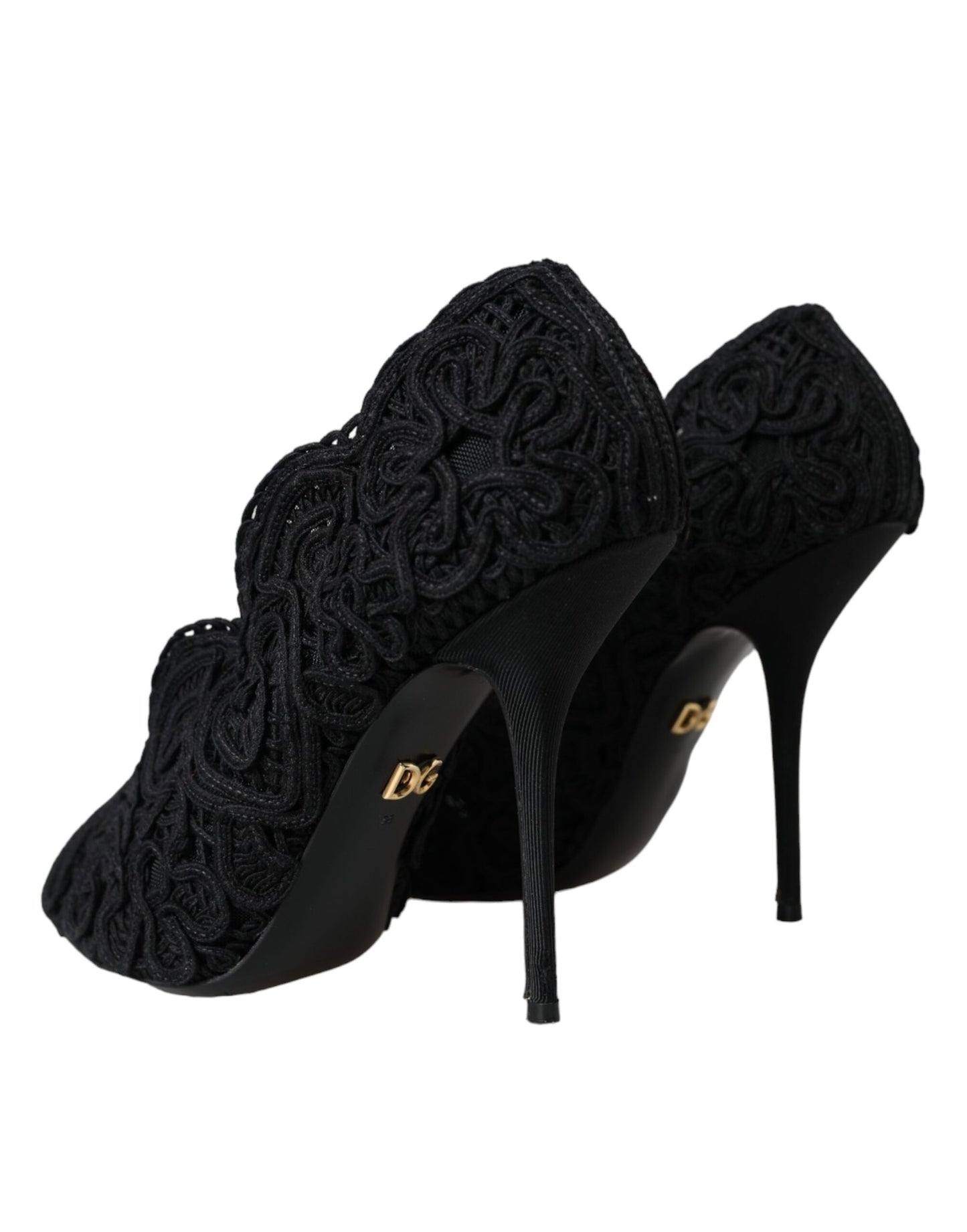 Dolce & Gabbana Black Cordonetto Ricamo Pump Open Toe Shoes