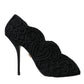 Dolce & Gabbana Black Cordonetto Ricamo Pump Open Toe Shoes