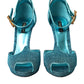 Dolce & Gabbana Blue Lurex Bejeweled Hand Heels Sandals Shoes