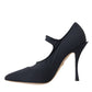 Dolce & Gabbana Black Mary Jane Jersey Crystal Pumps Shoes