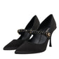 Dolce & Gabbana Black Mary Jane Crystal Heels Pumps Shoes