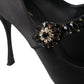 Dolce & Gabbana Black Mary Jane Crystal Heels Pumps Shoes