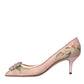 Dolce & Gabbana Pink Floral Crystal Bellucci Pumps Shoes