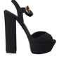 Dolce & Gabbana Black Leather Platform Heels Sandals Shoes