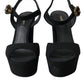 Dolce & Gabbana Black Leather Platform Heels Sandals Shoes