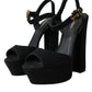 Dolce & Gabbana Black Leather Platform Heels Sandals Shoes