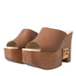 Dolce & Gabbana Brown Leather Wood Mules Wedge Slides Shoes