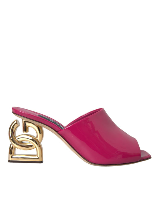 Dolce & Gabbana Fuchsia DG Logo Heels Slides Sandals Shoes