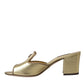 Dolce & Gabbana Gold Leather Slides Heels Sandals Shoes