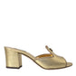 Dolce & Gabbana Gold Leather Slides Heels Sandals Shoes