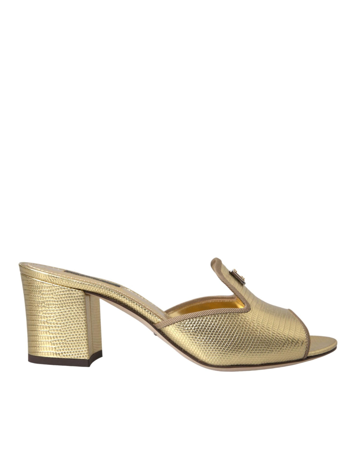 Dolce & Gabbana Gold Leather Slides Heels Sandals Shoes