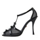 Dolce & Gabbana Black Mesh T-strap Heels Sandals Shoes