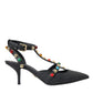 Dolce & Gabbana Black Leather Embellished Heels Sandal Shoes