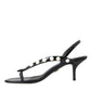 Dolce & Gabbana Black Leather Faux Pearl Heel Sandals Shoes