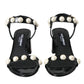 Dolce & Gabbana Black Leather Faux Pearl Heel Sandals Shoes