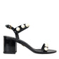 Dolce & Gabbana Black Leather Faux Pearl Heel Sandals Shoes