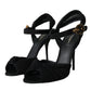 Dolce & Gabbana Black Suede Crystals Keira Sandals Shoes