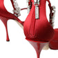 Dolce & Gabbana Red Keira Satin Crystals Sandals Heels Shoes