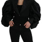 Dolce & Gabbana Black Polyester Puffed Sleeves Cropped Jacket