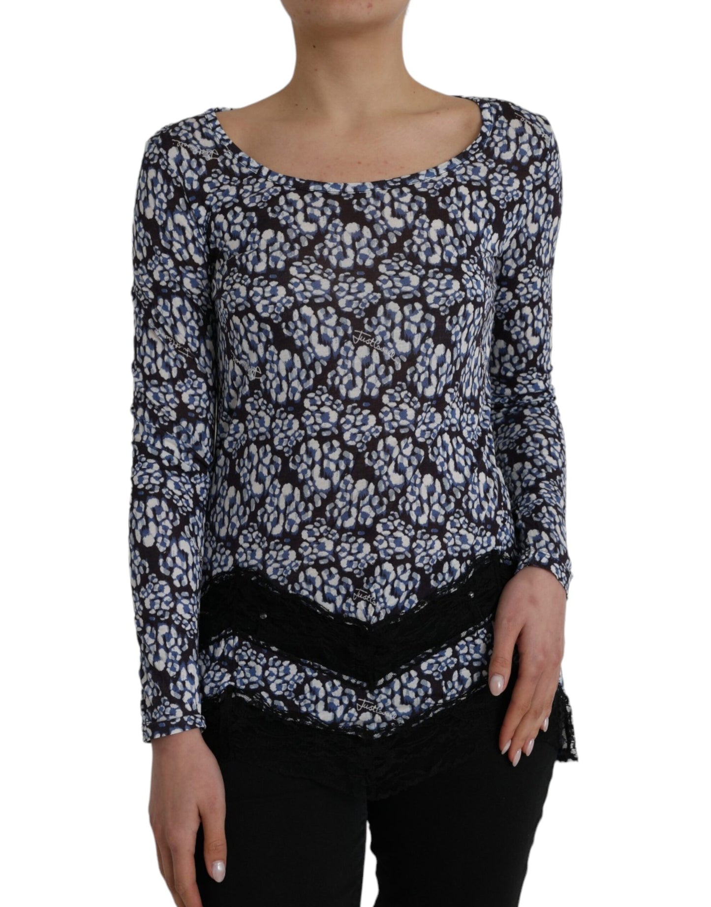 Just Cavalli Blue Floral Lace Long Sleeves Top Underwear Blouse