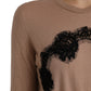 Dolce & Gabbana Brown Wool Black Lace 3/4 Sleeve Blouse Top