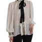 Dolce & Gabbana Off White Silk Blend Ascot Collar Blouse Top