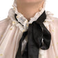 Dolce & Gabbana Off White Silk Blend Ascot Collar Blouse Top