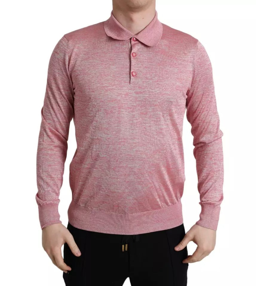 Dolce & Gabbana Pink Polyester Collared Men Pullover Sweater