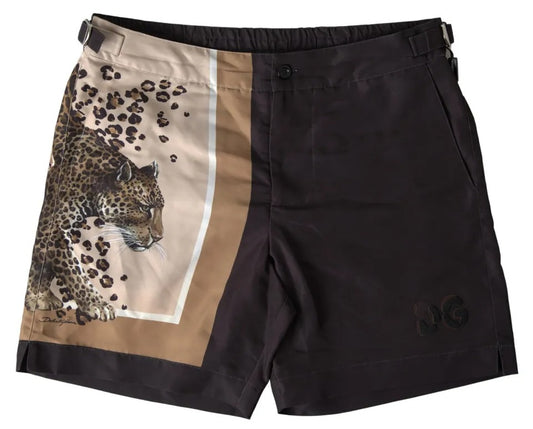 Dolce & Gabbana Dark Brown Leopard Beachwear Swimwear Shorts