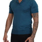 Dolce & Gabbana Blue Collared Short Sleeves Silk T-shirt