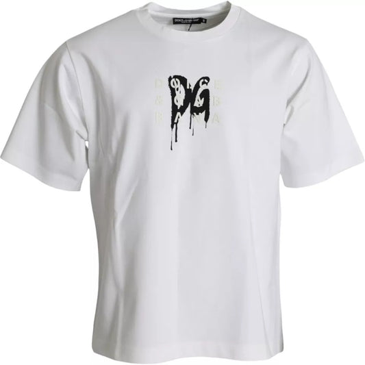 Dolce & Gabbana White Logo Print Cotton Crewneck Men T-shirt