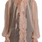 Dolce & Gabbana Light Pink Silk Ascot Collar Long Sleeves Top