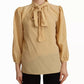 Dolce & Gabbana Mustard Ascot Collar Shirt Silk Blouse Top