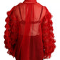 Dolce & Gabbana Red Silk Ascot Collar Ruffles Blouse Top