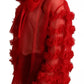 Dolce & Gabbana Red Silk Ascot Collar Ruffles Blouse Top