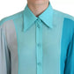 Dolce & Gabbana Blue Collar Long Sleeve Blouse Silk Top