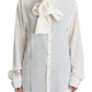 Dolce & Gabbana White Blouse Ascot Collar Shirt Silk Top