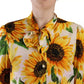 Dolce & Gabbana White Sunflower Silk Ascot Collar Blouse Top